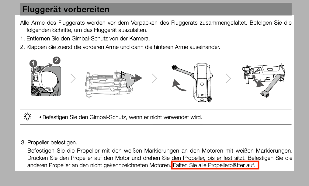dji mavic air 2 propeller vor start entfalten